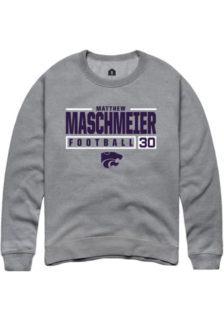 Matthew Maschmeier Rally Mens Graphite K-State Wildcats NIL Stacked Box Crew Sweatshirt