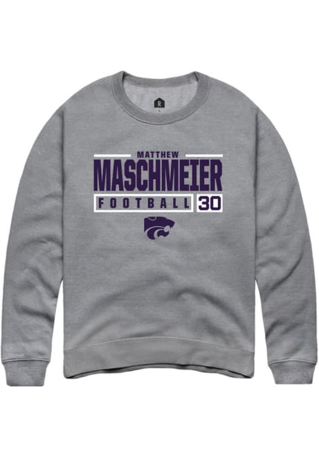 Matthew Maschmeier Rally Mens Grey K-State Wildcats NIL Stacked Box Crew Sweatshirt