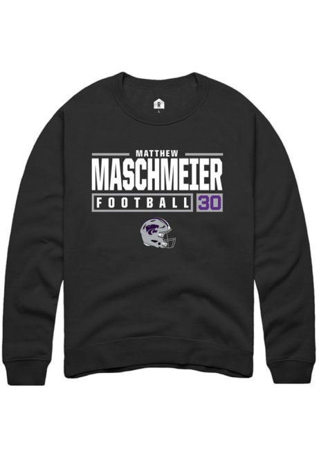 Matthew Maschmeier Rally Mens Black K-State Wildcats NIL Stacked Box Crew Sweatshirt