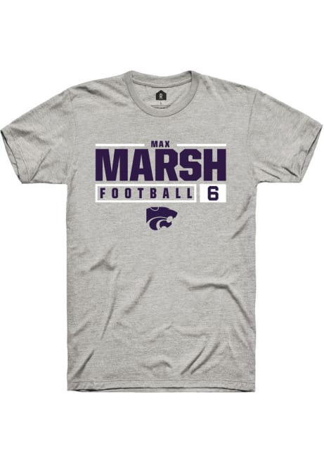 Max Marsh Ash K-State Wildcats NIL Stacked Box Short Sleeve T Shirt