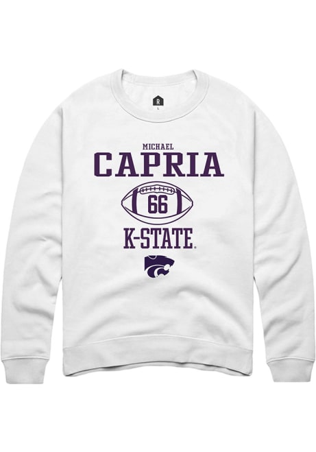 Michael Capria Rally Mens White K-State Wildcats NIL Sport Icon Crew Sweatshirt