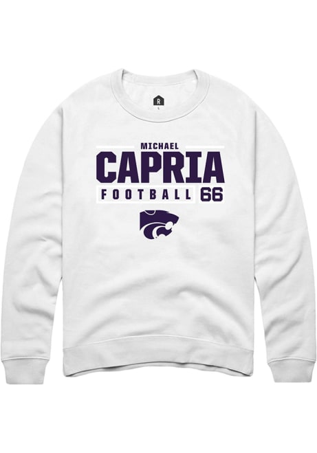 Michael Capria Rally Mens White K-State Wildcats NIL Stacked Box Crew Sweatshirt