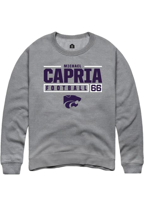 Michael Capria Rally Mens Grey K-State Wildcats NIL Stacked Box Crew Sweatshirt