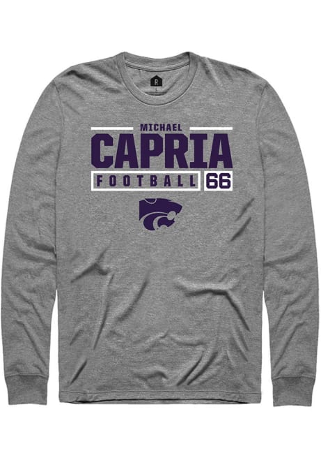 Michael Capria Rally Mens Graphite K-State Wildcats NIL Stacked Box Tee