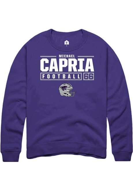 Michael Capria Rally Mens Purple K-State Wildcats NIL Stacked Box Crew Sweatshirt