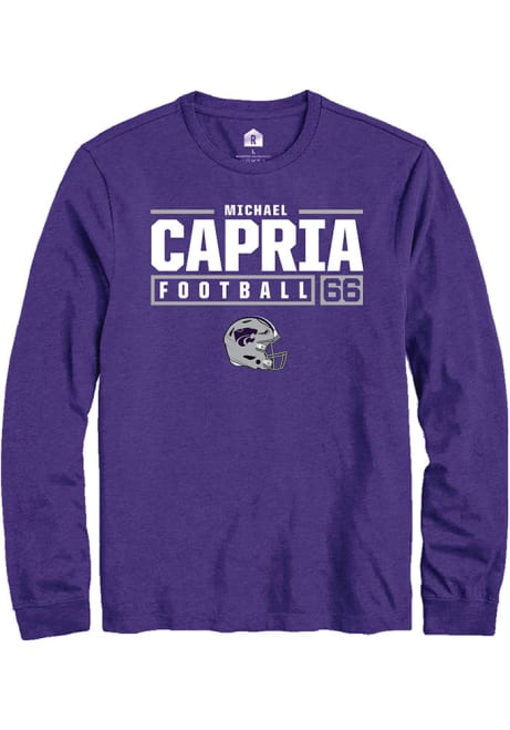 Michael Capria Rally Mens Purple K-State Wildcats NIL Stacked Box Tee