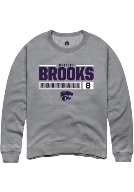 Phillip Brooks Rally Mens Grey K-State Wildcats NIL Stacked Box Crew Sweatshirt