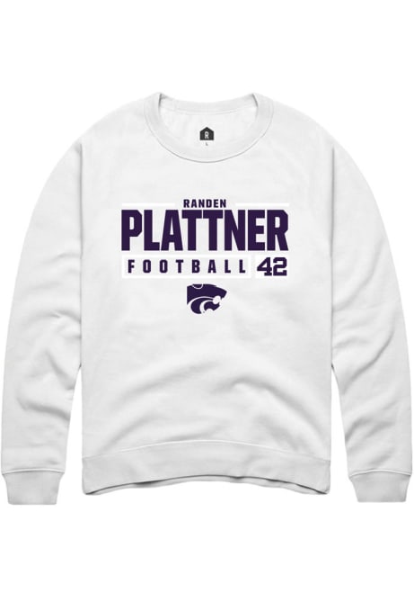 Randen Plattner Rally Mens White K-State Wildcats NIL Stacked Box Crew Sweatshirt