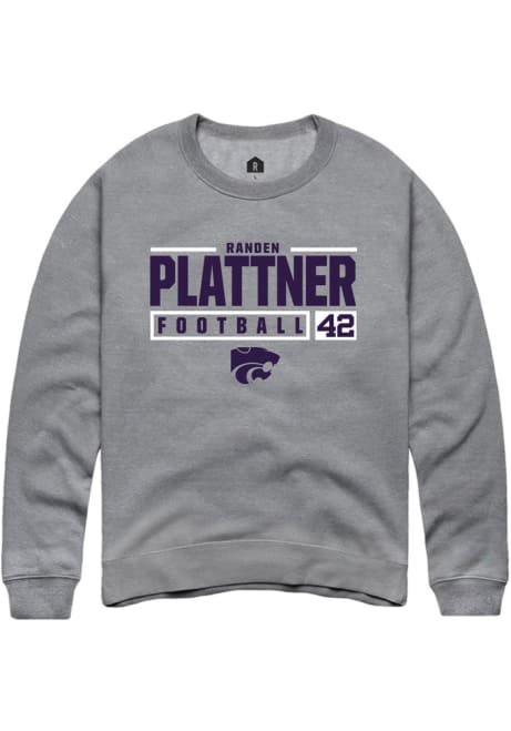 Randen Plattner Rally Mens Graphite K-State Wildcats NIL Stacked Box Crew Sweatshirt