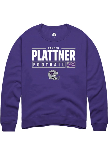 Randen Plattner Rally Mens Purple K-State Wildcats NIL Stacked Box Crew Sweatshirt