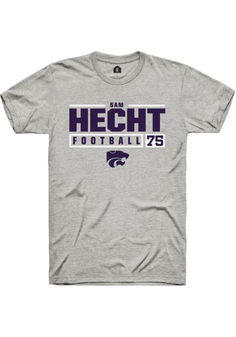 Sam Hecht Grey K-State Wildcats NIL Stacked Box Short Sleeve T Shirt