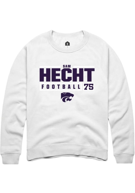 Sam Hecht Rally Mens White K-State Wildcats NIL Stacked Box Crew Sweatshirt