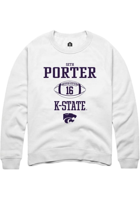 Seth Porter Rally Mens White K-State Wildcats NIL Sport Icon Crew Sweatshirt