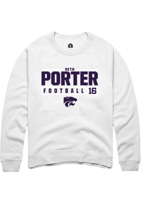 Seth Porter Rally Mens White K-State Wildcats NIL Stacked Box Crew Sweatshirt