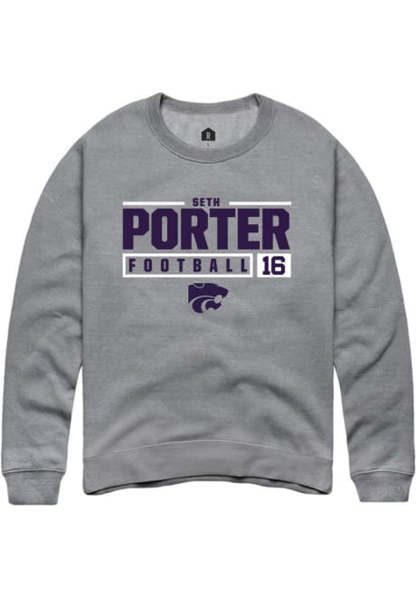 Seth Porter Rally Mens Graphite K-State Wildcats NIL Stacked Box Crew Sweatshirt