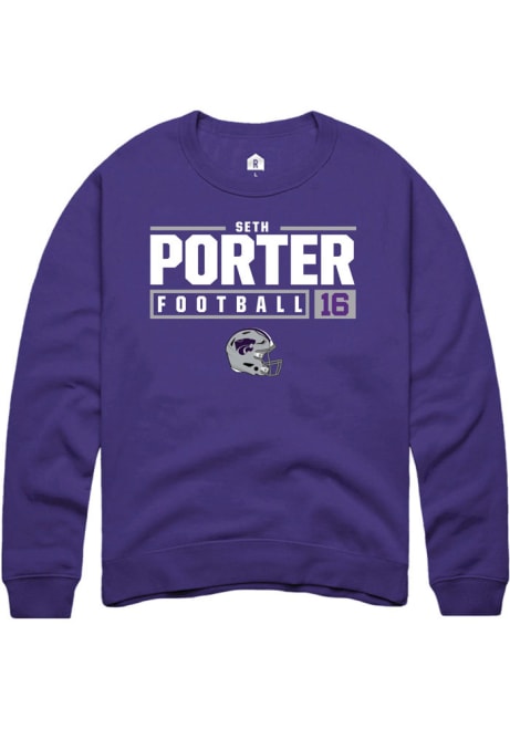 Seth Porter Rally Mens Purple K-State Wildcats NIL Stacked Box Crew Sweatshirt