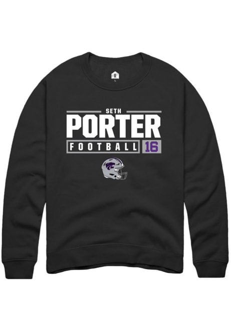 Seth Porter Rally Mens Black K-State Wildcats NIL Stacked Box Crew Sweatshirt