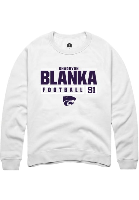 Shadryon Blanka Rally Mens White K-State Wildcats NIL Stacked Box Crew Sweatshirt