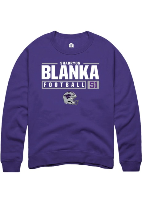 Shadryon Blanka Rally Mens Purple K-State Wildcats NIL Stacked Box Crew Sweatshirt