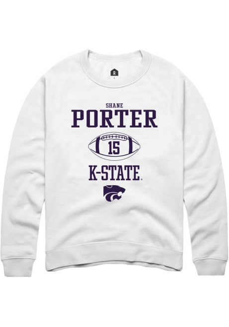 Shane Porter Rally Mens White K-State Wildcats NIL Sport Icon Crew Sweatshirt