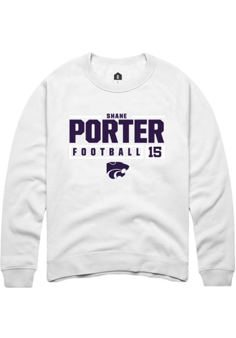 Shane Porter Rally Mens White K-State Wildcats NIL Stacked Box Crew Sweatshirt