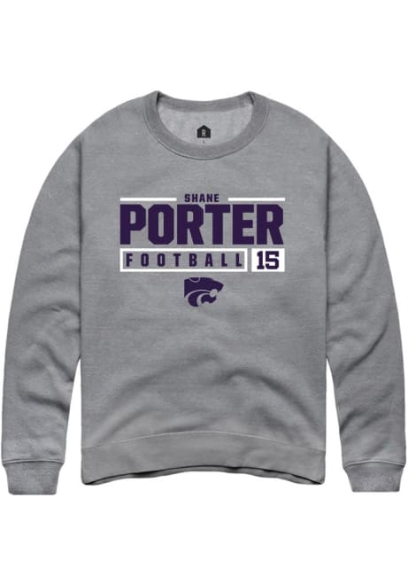 Shane Porter Rally Mens Graphite K-State Wildcats NIL Stacked Box Crew Sweatshirt