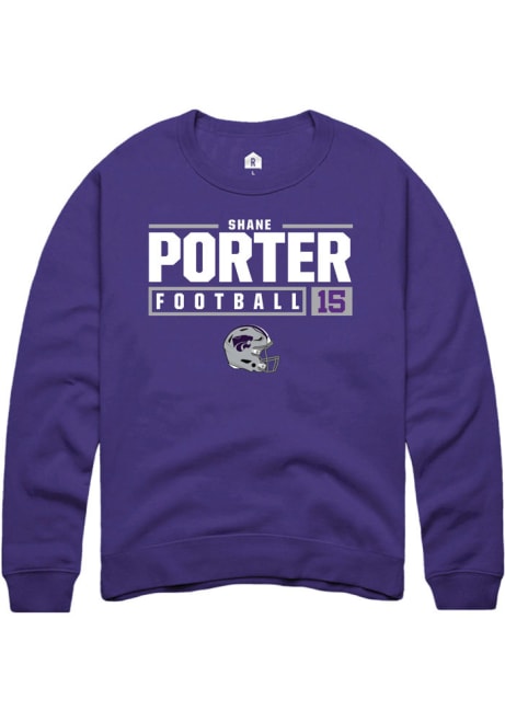 Shane Porter Rally Mens Purple K-State Wildcats NIL Stacked Box Crew Sweatshirt