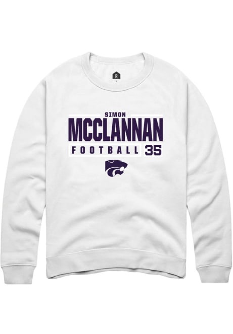 Simon McClannan Rally Mens White K-State Wildcats NIL Stacked Box Crew Sweatshirt