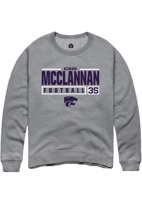 Simon McClannan Rally Mens Graphite K-State Wildcats NIL Stacked Box Crew Sweatshirt