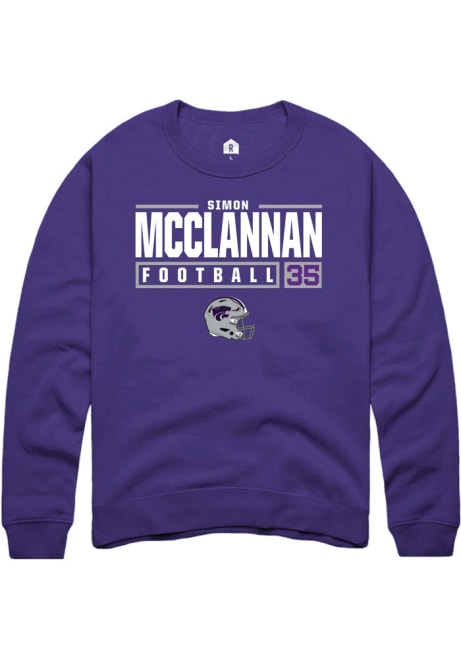 Simon McClannan Rally Mens Purple K-State Wildcats NIL Stacked Box Crew Sweatshirt