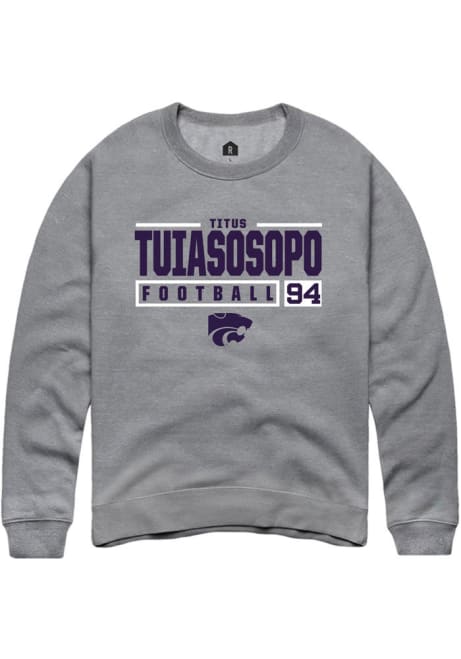 Titus Tuiasosopo Rally Mens Graphite K-State Wildcats NIL Stacked Box Crew Sweatshirt