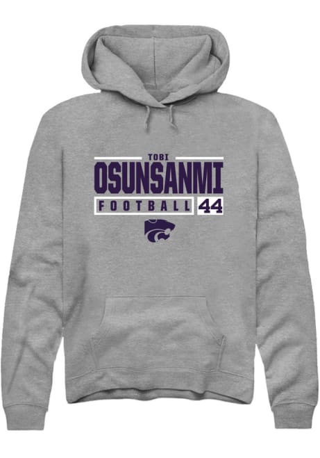 Tobi Osunsanmi Rally Mens Grey K-State Wildcats NIL Stacked Box Hooded Sweatshirt