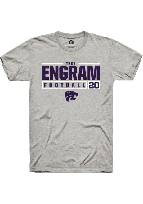 Trey Engram Grey K-State Wildcats NIL Stacked Box Short Sleeve T Shirt