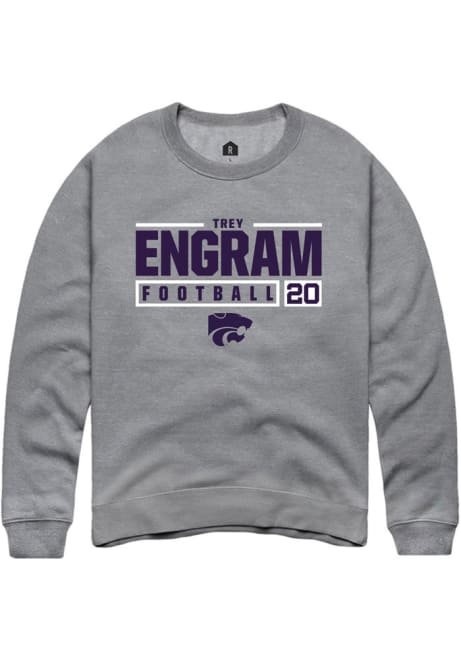 Trey Engram Rally Mens Grey K-State Wildcats NIL Stacked Box Crew Sweatshirt