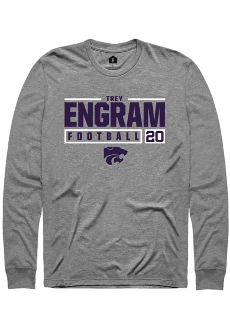 Trey Engram Rally Mens Grey K-State Wildcats NIL Stacked Box Tee