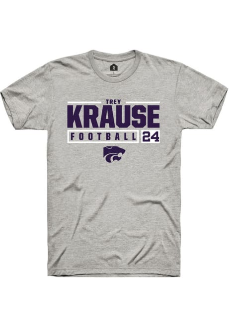 Trey Krause Ash K-State Wildcats NIL Stacked Box Short Sleeve T Shirt
