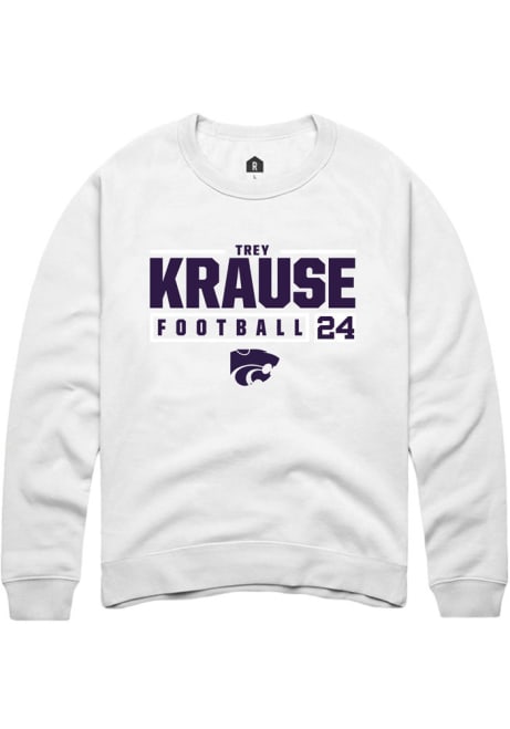 Trey Krause Rally Mens White K-State Wildcats NIL Stacked Box Crew Sweatshirt