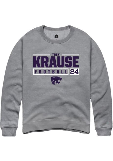 Trey Krause Rally Mens Grey K-State Wildcats NIL Stacked Box Crew Sweatshirt