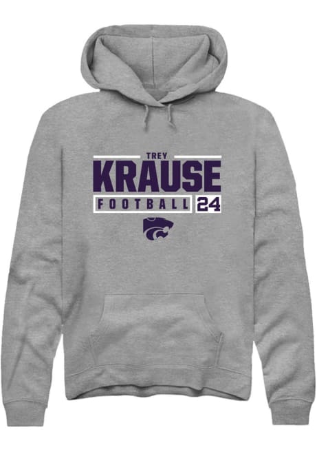 Trey Krause Rally Mens Grey K-State Wildcats NIL Stacked Box Hooded Sweatshirt