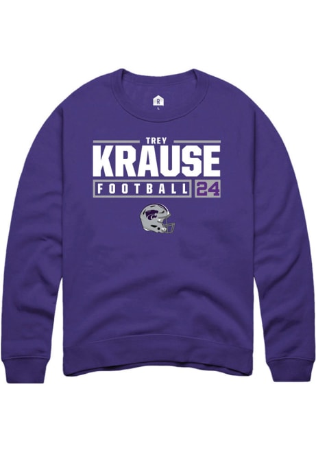 Trey Krause Rally Mens Purple K-State Wildcats NIL Stacked Box Crew Sweatshirt