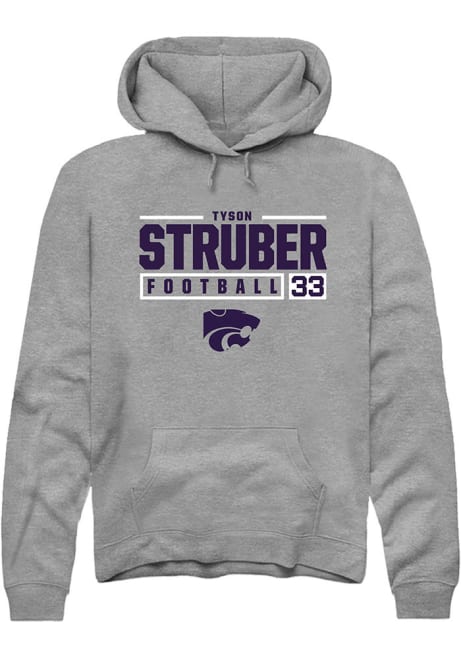 Tyson Struber Rally Mens Grey K-State Wildcats NIL Stacked Box Hooded Sweatshirt