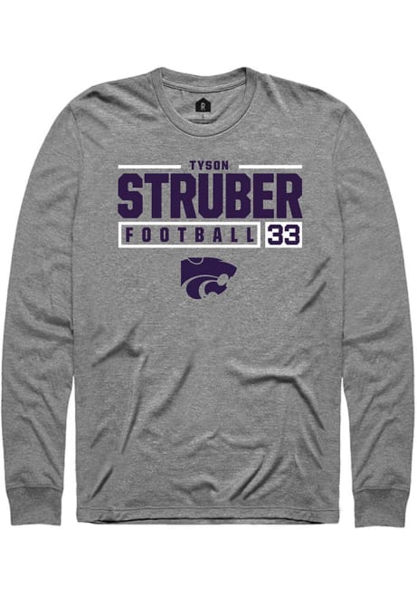 Tyson Struber Rally Mens Graphite K-State Wildcats NIL Stacked Box Tee