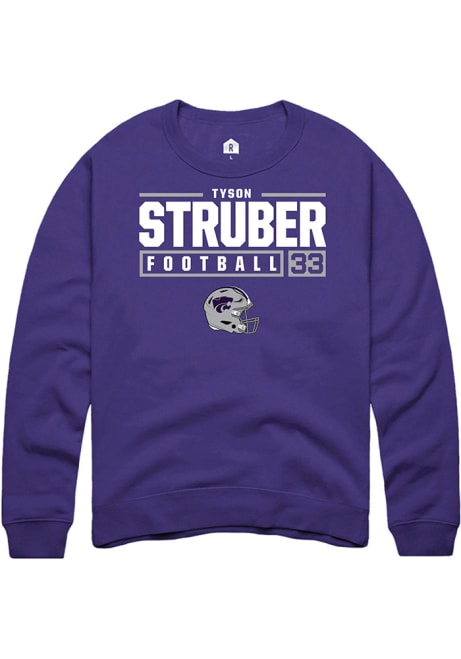 Tyson Struber Rally Mens Purple K-State Wildcats NIL Stacked Box Crew Sweatshirt