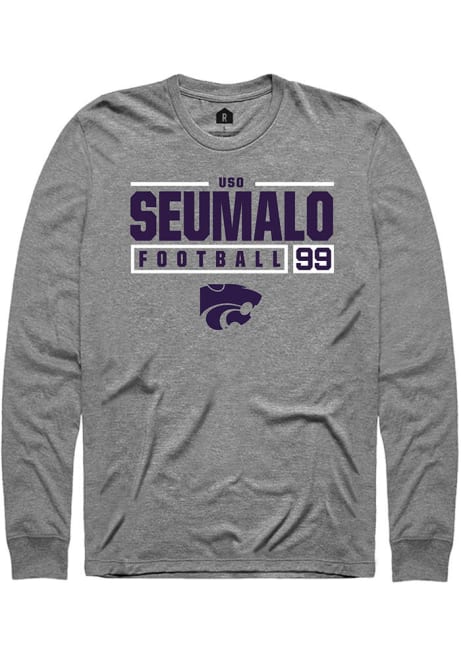 Uso Seumalo Rally Mens Graphite K-State Wildcats NIL Stacked Box Tee