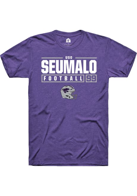 Uso Seumalo Purple K-State Wildcats NIL Stacked Box Short Sleeve T Shirt