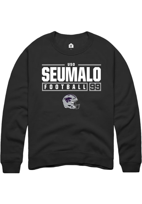 Uso Seumalo Rally Mens Black K-State Wildcats NIL Stacked Box Crew Sweatshirt