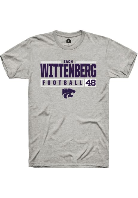 Zach Wittenberg Grey K-State Wildcats NIL Stacked Box Short Sleeve T Shirt