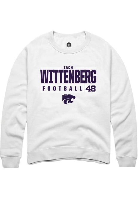 Zach Wittenberg Rally Mens White K-State Wildcats NIL Stacked Box Crew Sweatshirt