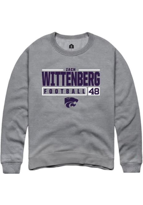 Zach Wittenberg Rally Mens Graphite K-State Wildcats NIL Stacked Box Crew Sweatshirt