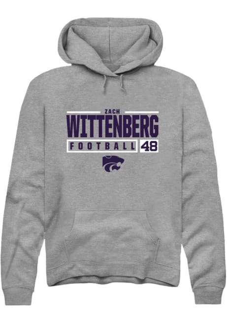 Zach Wittenberg Rally Mens Grey K-State Wildcats NIL Stacked Box Hooded Sweatshirt